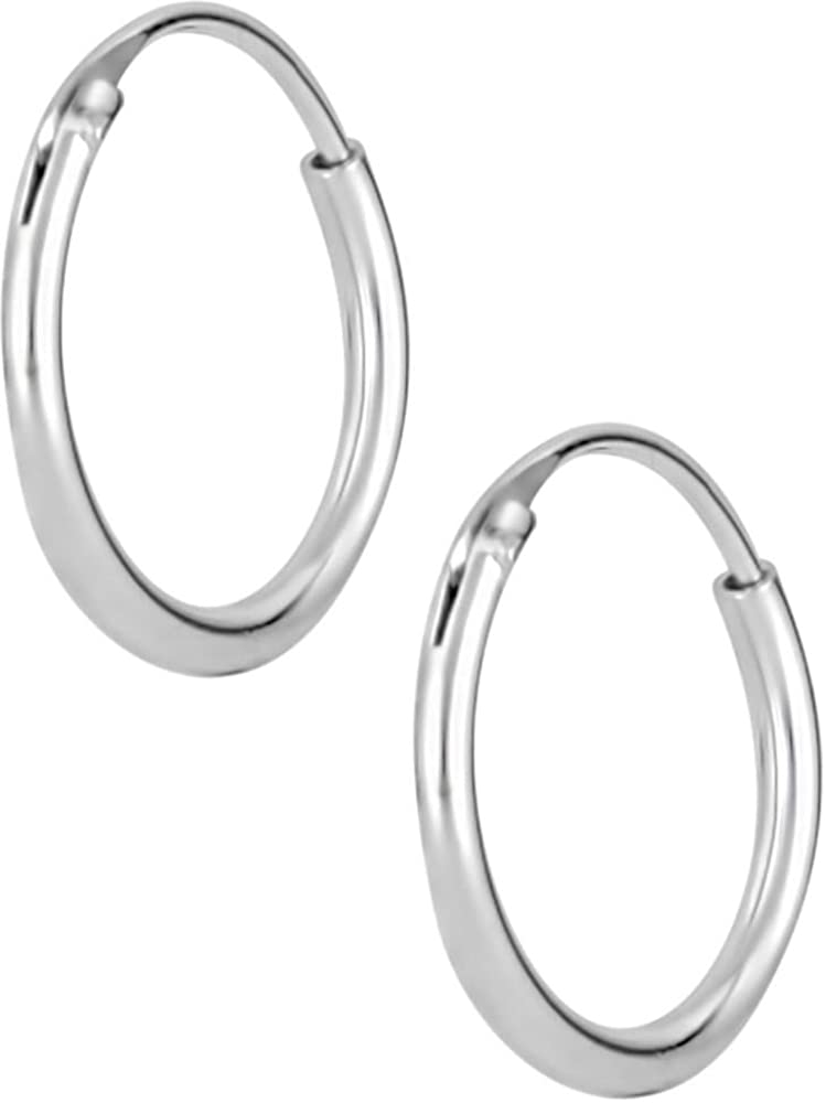 Hypoallergenic Sterling Silver 12mm (1/2 Inch) Tiny Hoop Earrings for Girls (Nickel Free)