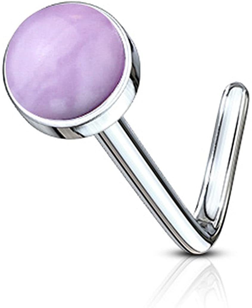 Forbidden Body Jewelry 20g Surgical Steel L Shaped Nose Ring with Synthetic Faux Gemstone Top