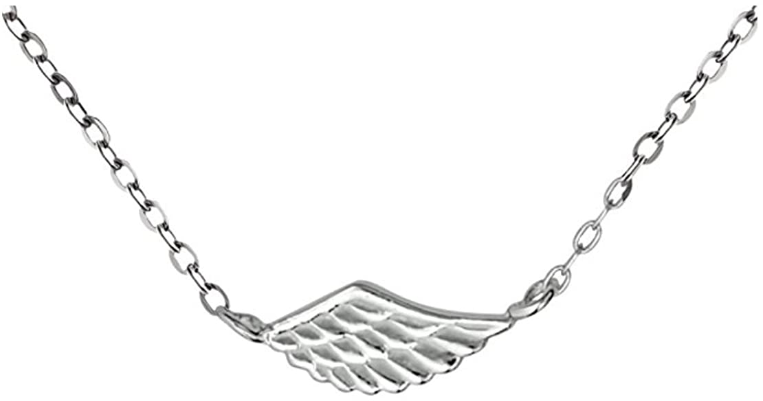 Kinzie Fashion 17" .925 Sterling Silver Tiny Angel Wing Sideways Charm Pendant Necklace