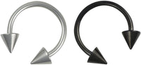 Forbidden Body Jewelry 16g Septum Rings Set of 2: 16 Gauge 10mm Surgical Steel Spike Horseshoe Rings, Black & Steel