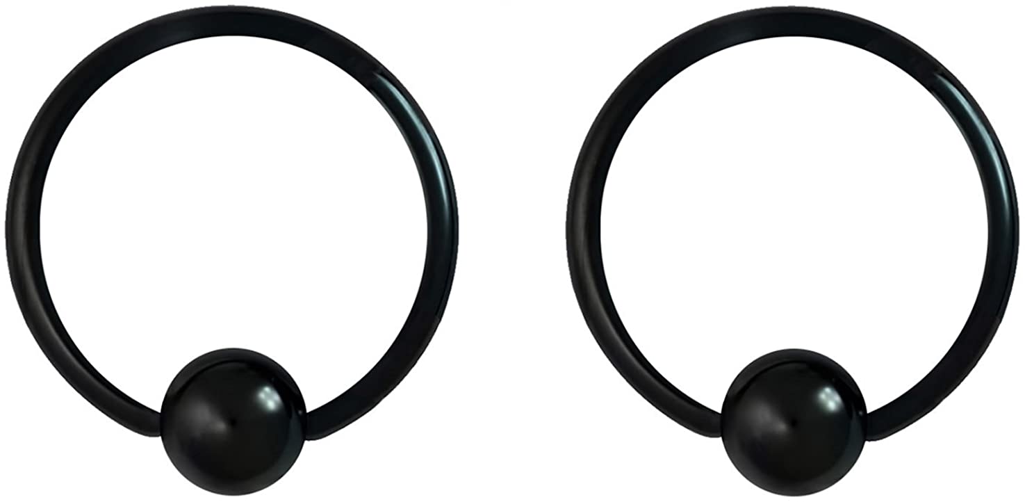 Pair 10g-20g Black/Rainbow Surgical Steel Captive Bead Body Piercing Hoops (Select Color/Gauge/Diameter)