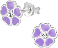 Hypoallergenic Sterling Silver Purple Jeweled Flower Stud Earrings for Kids (Nickel Free)