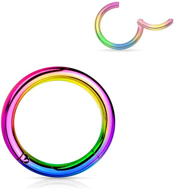 Forbidden Body Surgical Steel Hinged Nose Ring Hoop 14G 16G 18G, Silver/Gold/Rose Gold/Rainbow/Black (Sold Individually)