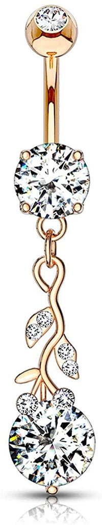 Forbidden Body Jewelry 14g Surgical Steel Sexy Vine with Solitaire CZ Dangle Belly Ring