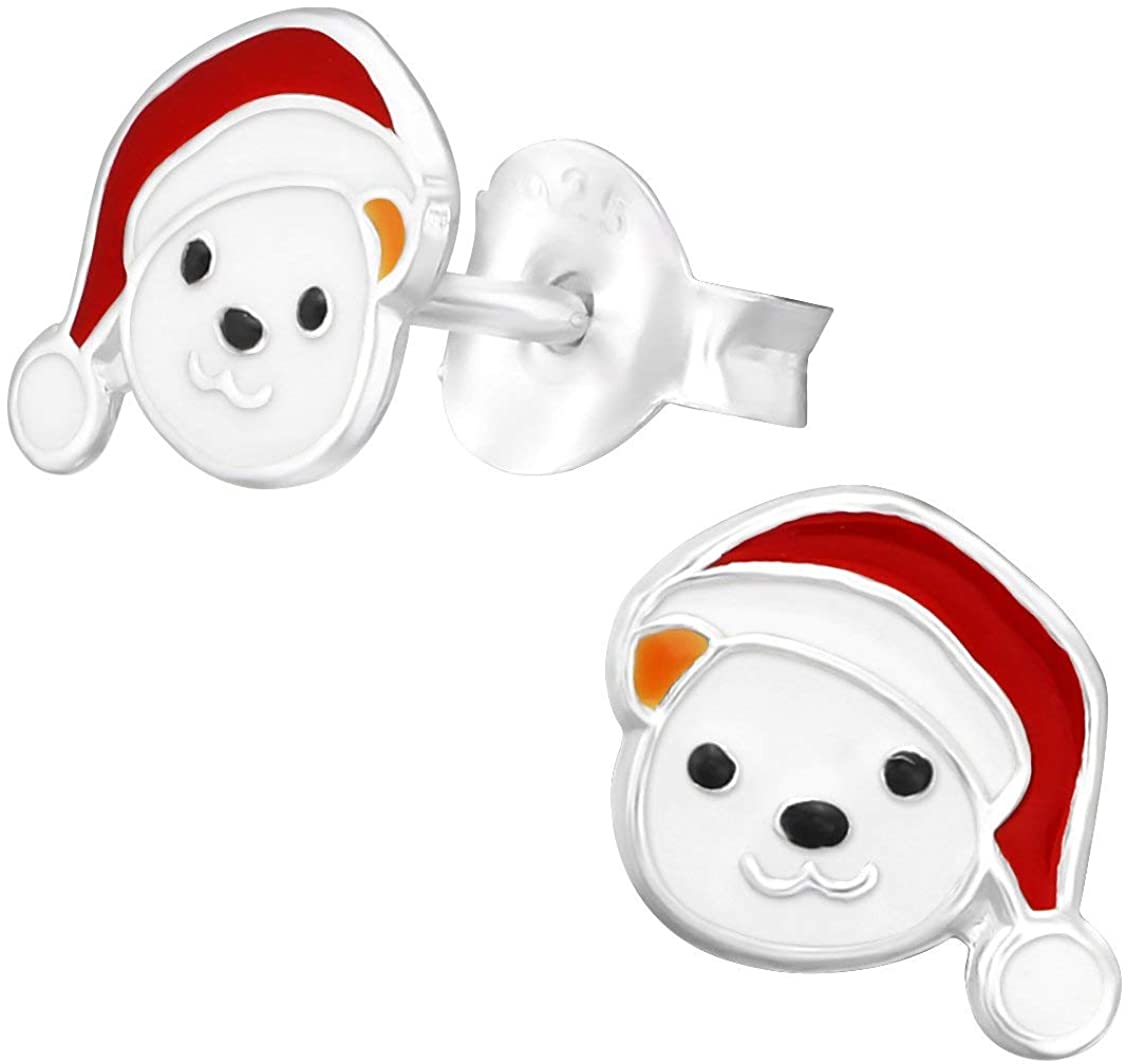 Hypoallergenic Sterling Silver Christmas Stud Earrings for Kids (Nickel Free)