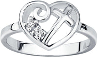 Kinzie Fashion Christian Promise Ring for Her: Sterling Silver CZ Simulated Diamond Heart & Cross Ring