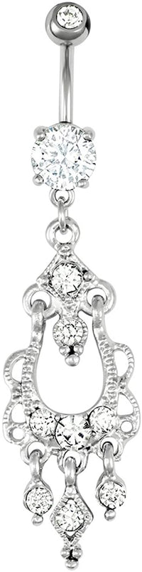 Surgical Steel Sexy Jeweled Chandelier Multi Crystal Dangle Belly Button Ring