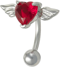 Surgical Steel Reverse Mount Red Jeweled Heart Angel Wings Belly Button Ring