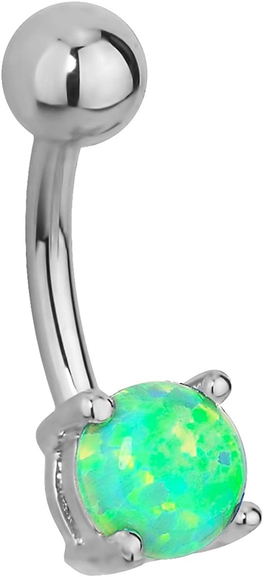 Forbidden Body Jewelry Surgical Steel Simulated Green Opal Gemstone Belly Button Ring