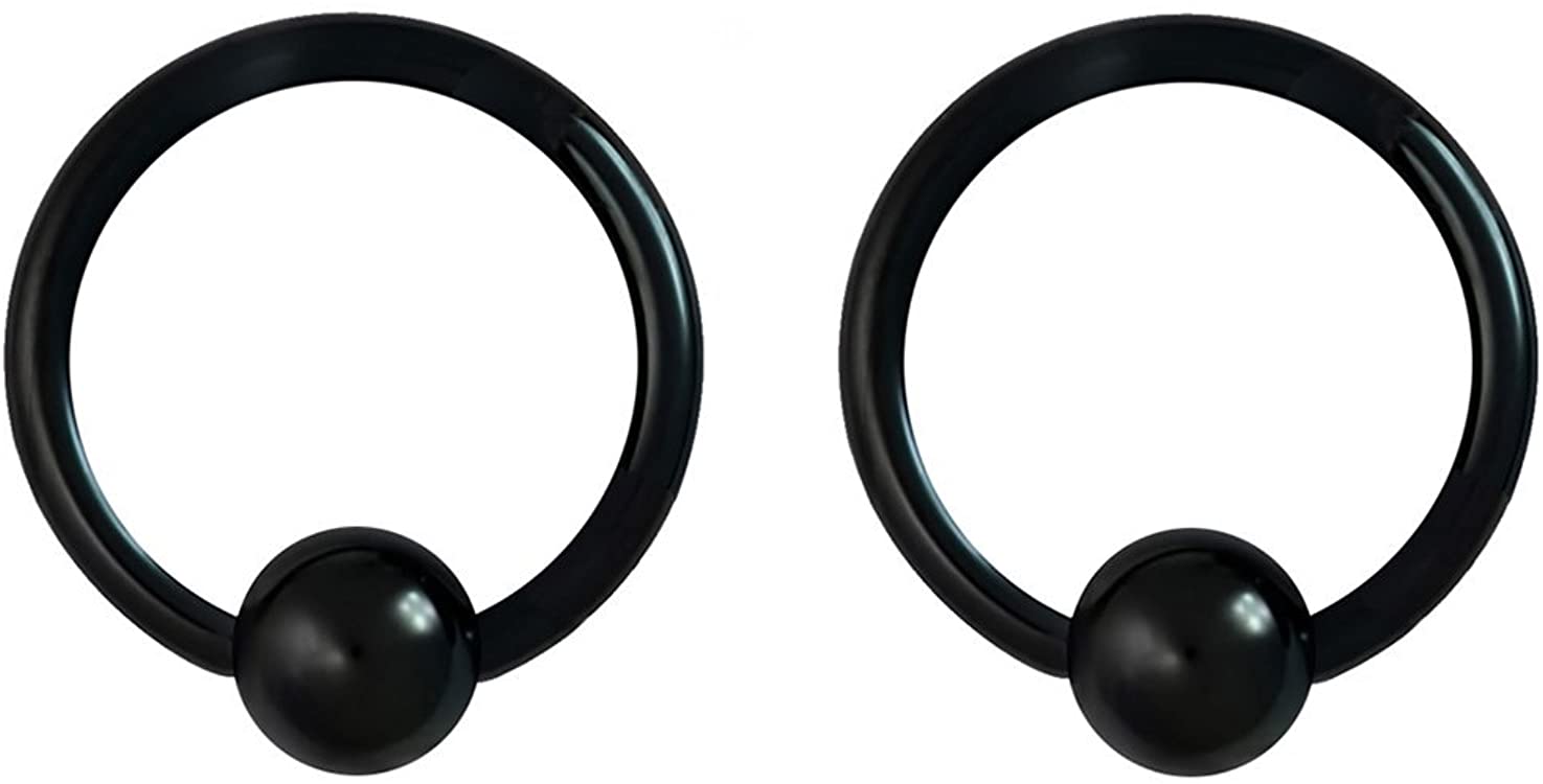 Pair 10g-20g Black/Rainbow Surgical Steel Captive Bead Body Piercing Hoops (Select Color/Gauge/Diameter)