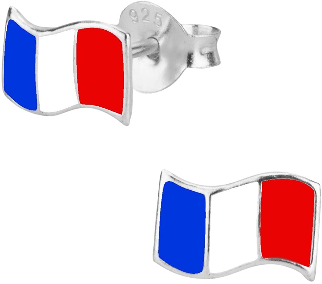 Hypoallergenic Sterling Silver French Flag Stud Earrings for Kids (Nickel Free)