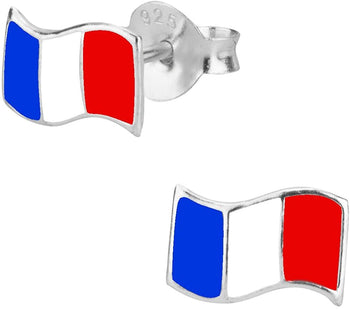 Hypoallergenic Sterling Silver French Flag Stud Earrings for Kids (Nickel Free)