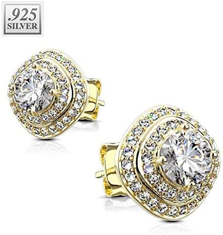 .925 Sterling Silver Square Halo Cushion Cut CZ Crystal Stud Earrings