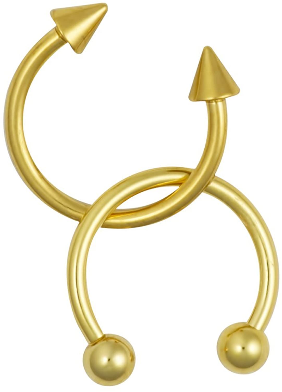 Forbidden Body Jewelry 16g Septum Rings Set of 2: 16 Gauge 10mm Gold IP Plated Surgical Steel Spike & Ball Horseshoe