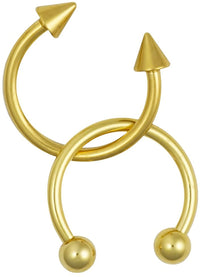 Forbidden Body Jewelry 16g Septum Rings Set of 2: 16 Gauge 10mm Gold IP Plated Surgical Steel Spike & Ball Horseshoe