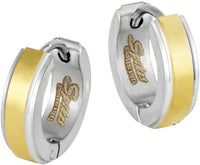 Yellow Gold Plated Center Strip Stainless Steel Hoop Earrings for Men