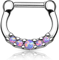 Forbidden Body Jewelry 16g Surgical Steel Bezel Set Opalite Septum Piercing Clicker Hoop Ring