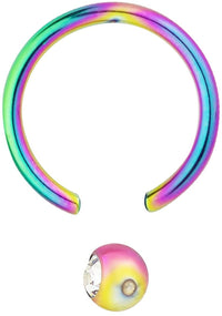 Forbidden Body Jewelry 14g 1/2 Inch Surgical Steel Rainbow IP Plated Jeweled Captive Bead CBR Hoop Ring