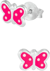 Hypoallergenic Sterling Silver Pink Polka Dot Butterfly Stud Earrings for Kids (Nickel Free)