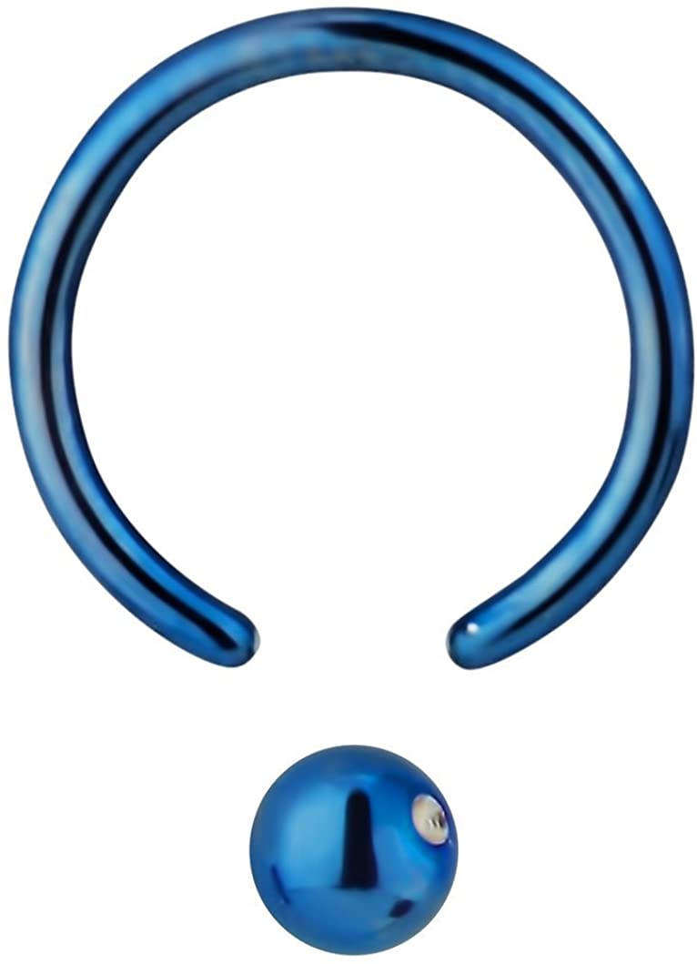 Forbidden Body Jewelry 16g 3/8 Inch Surgical Steel Blue IP Plated Captive Bead Hoop Ring