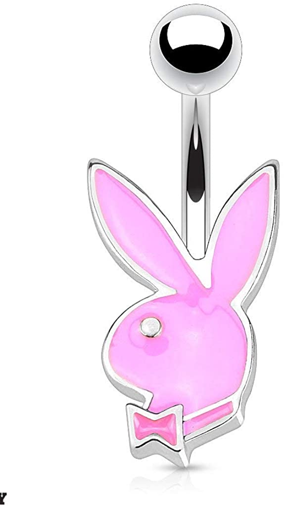 Forbidden Body Jewelry 16g 8mm Surgical Steel Epoxy Glossed Petite Playboy Bunny Belly Ring (Choose Color)