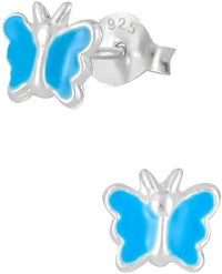 Hypoallergenic Sterling Silver Light Blue Butterfly Stud Earrings for Kids (Nickel Free)