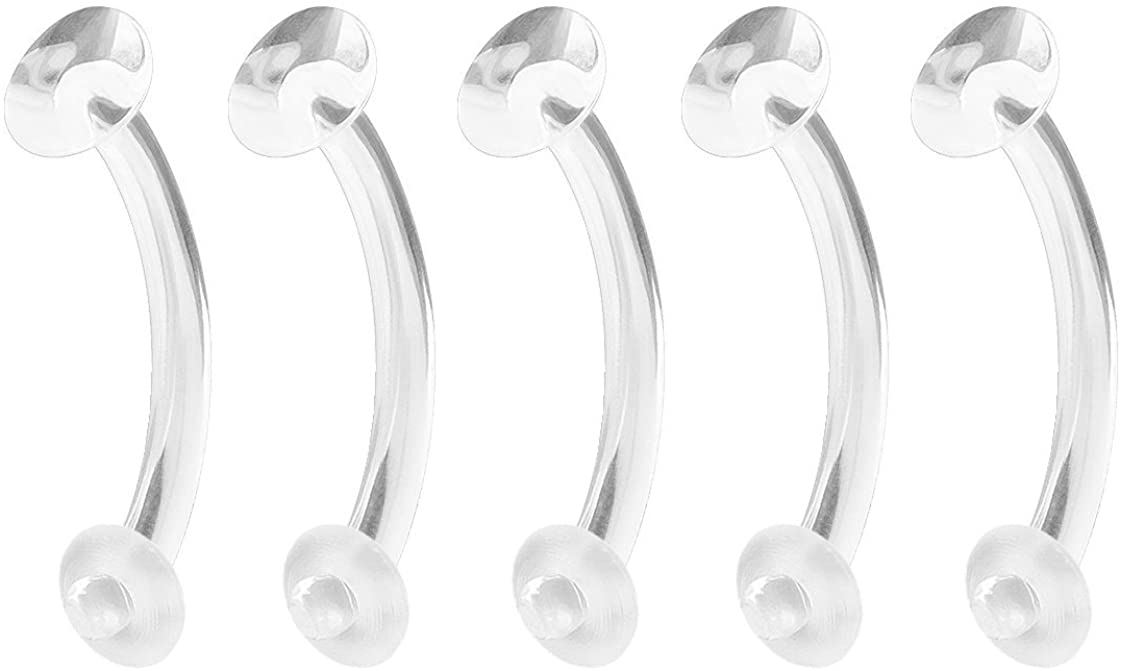 Forbidden Body Jewelry Super Value 5-Pack: 14-16g Clear Acrylic Body Piercing Retainers (Eyebrow/Belly Ring/Rook/Lip and More)