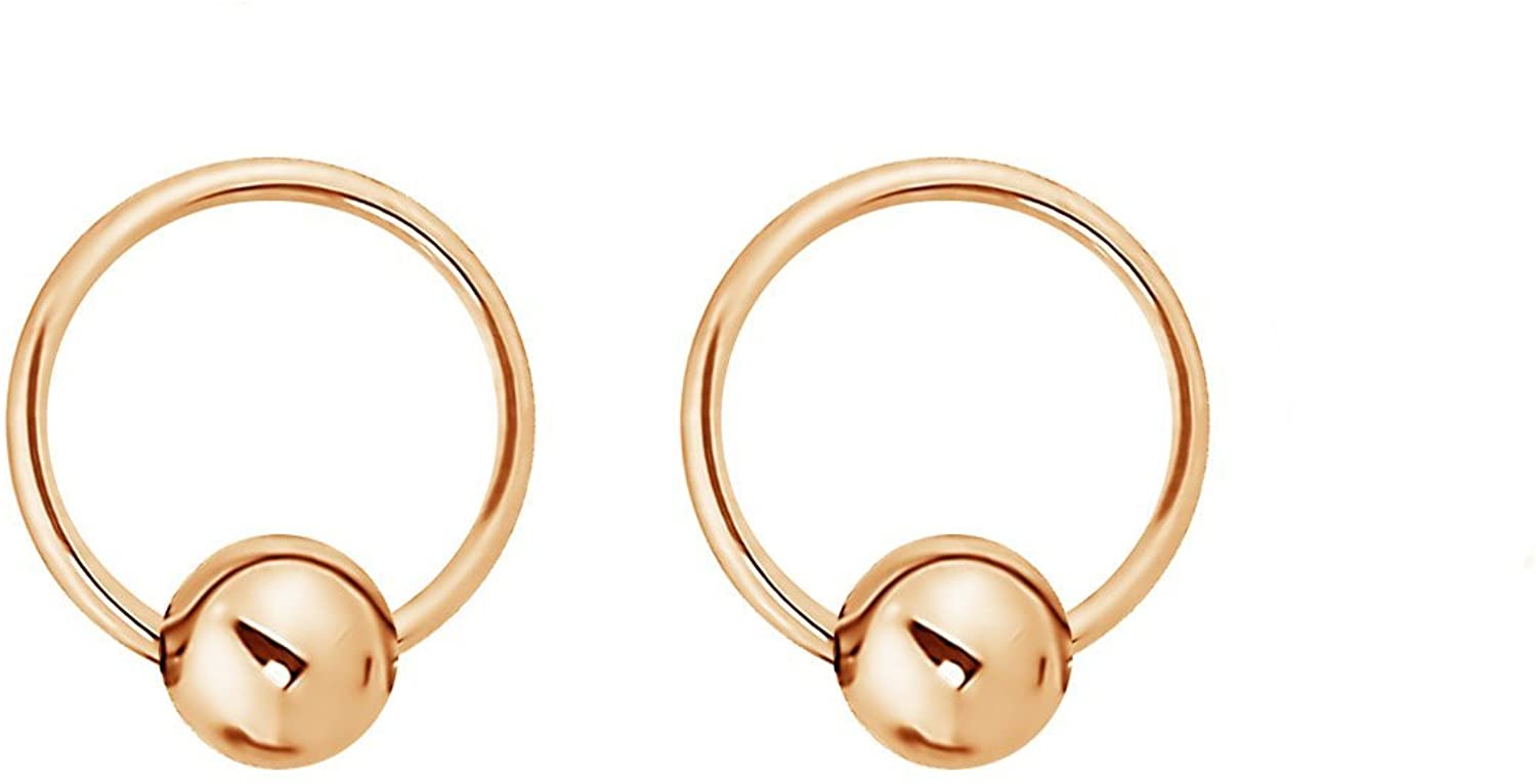 Forbidden Body Jewelry Pair 2g-20g Gold & Rose Gold Tone Surgical Steel Captive Bead Body Piercing Hoops (2pcs)