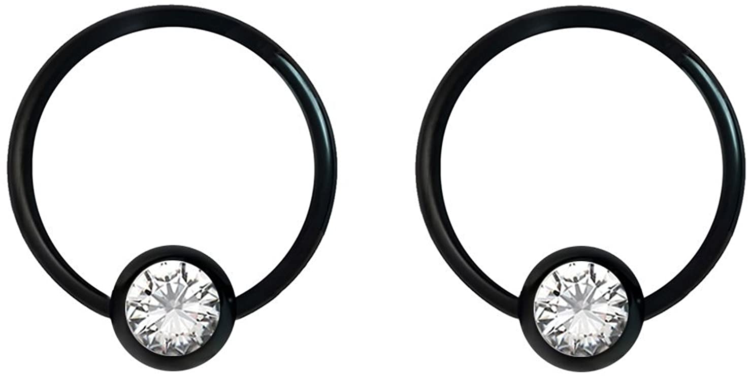 Forbidden Body Jewelry Pair 14g-18g Rainbow & Black Surgical Steel CZ Piercing Hoops (Select Hoop Color/Gauge/Diameter/CZ Color)