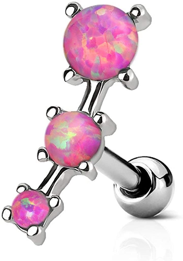 Forbidden Body Jewelry 16g Synthetic Opal Stone Curved Surgical Steel Cartilage/Helix Earring