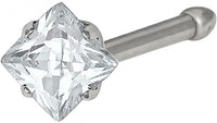 Forbidden Body Jewelry 20g Surgical Steel 3mm Cubic Zirconia Square Crystal Nose Stud