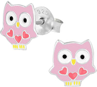 Hypoallergenic Sterling Silver Owl with Hearts Stud Earrings for Kids (Nickel Free)