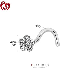 Forbidden Body Jewelry 18g - 20g Surgical Steel Gemmed Flower Top Nose Screw