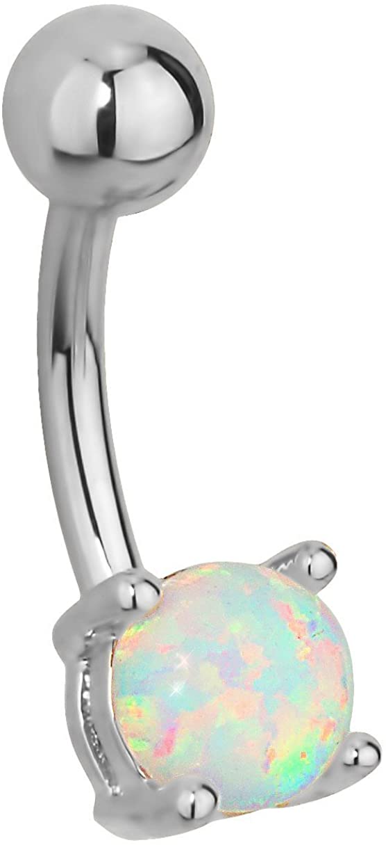 Forbidden Body Jewelry Surgical Steel Simulated White Opal Gemstone Belly Button Ring