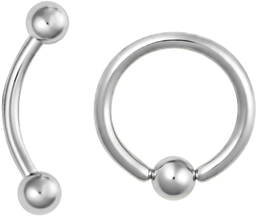 Set of 2: 16g Surgical Steel Daith Earring, Eyebrow Ring and Rook Piercing Jewelry, Hoop & Curved Barbell