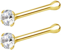 Forbidden Body Jewelry 22g 14k Gold CZ Simulated Diamond Micro Nose Stud, 1.25mm CZ Single