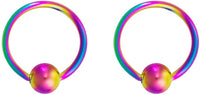 Pair 10g-20g Black/Rainbow Surgical Steel Captive Bead Body Piercing Hoops (Select Color/Gauge/Diameter)