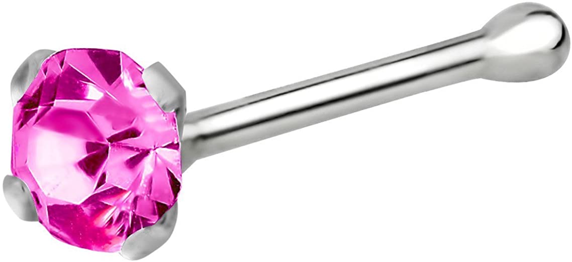 Forbidden Body Jewelry 22g Sterling Silver Aurora Borealis CZ Simulated Diamond Nose Stud, 2.5mm Crystal