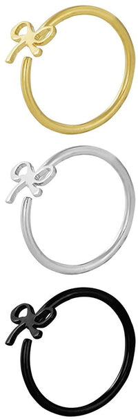 Forbidden Body Jewelry Set of 3 Nose Hoops or Cartilage Rings: 20g 8mm IP Plated Surgical Steel Bow Design Rings