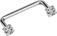 Forbidden Body Jewelry 14G 16mm-25mm Surgical Steel CZ Crystal Staple Surface Piercing Barbell