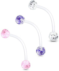 Forbidden Body Jewelry 1" 14G Flexible Bioflex Pregnancy Belly Ring with 6mm Glitter Balls