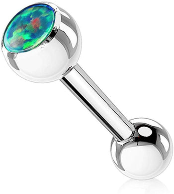 Forbidden Body Jewelry 14g 16mm Surgical Steel Tongue Piercing Barbell with 6mm Opalite Ball Top