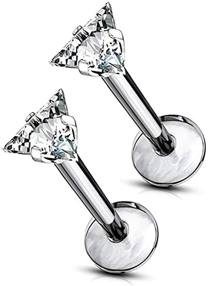 Forbidden Body Jewelry 16g Titanium Int. Threaded CZ Triangle Helix/Cartilage/Labret Piercing Stud