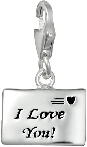 Kinzie Fashion Sterling Silver I Love You Love Letter Dangle Charm with Lobster Clasp for Charm Bracelets