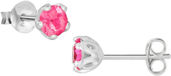 Hypoallergenic Sterling Silver 5mm Round Pink Crystal Stud Earrings for Kids (Nickel Free)