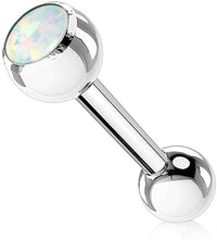 Forbidden Body Jewelry 14g 16mm Surgical Steel Tongue Piercing Barbell with 6mm Opalite Ball Top