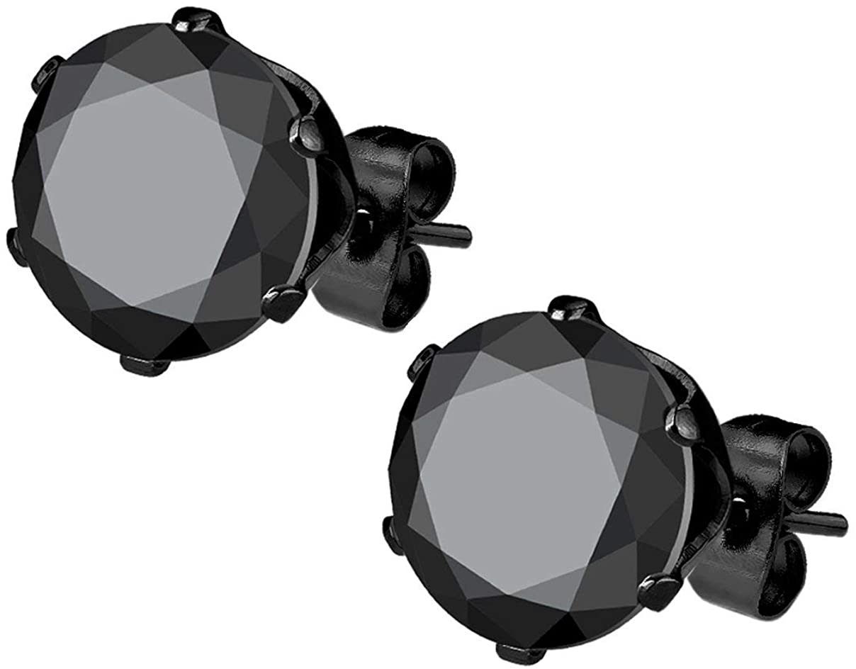 Stainless Steel Black IP Plated CZ Simulated Diamond Stud Earrings for Men