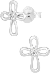 Hypoallergenic Sterling Silver Cross with CZ Crystal Stud Earrings for Kids (Nickel Free)