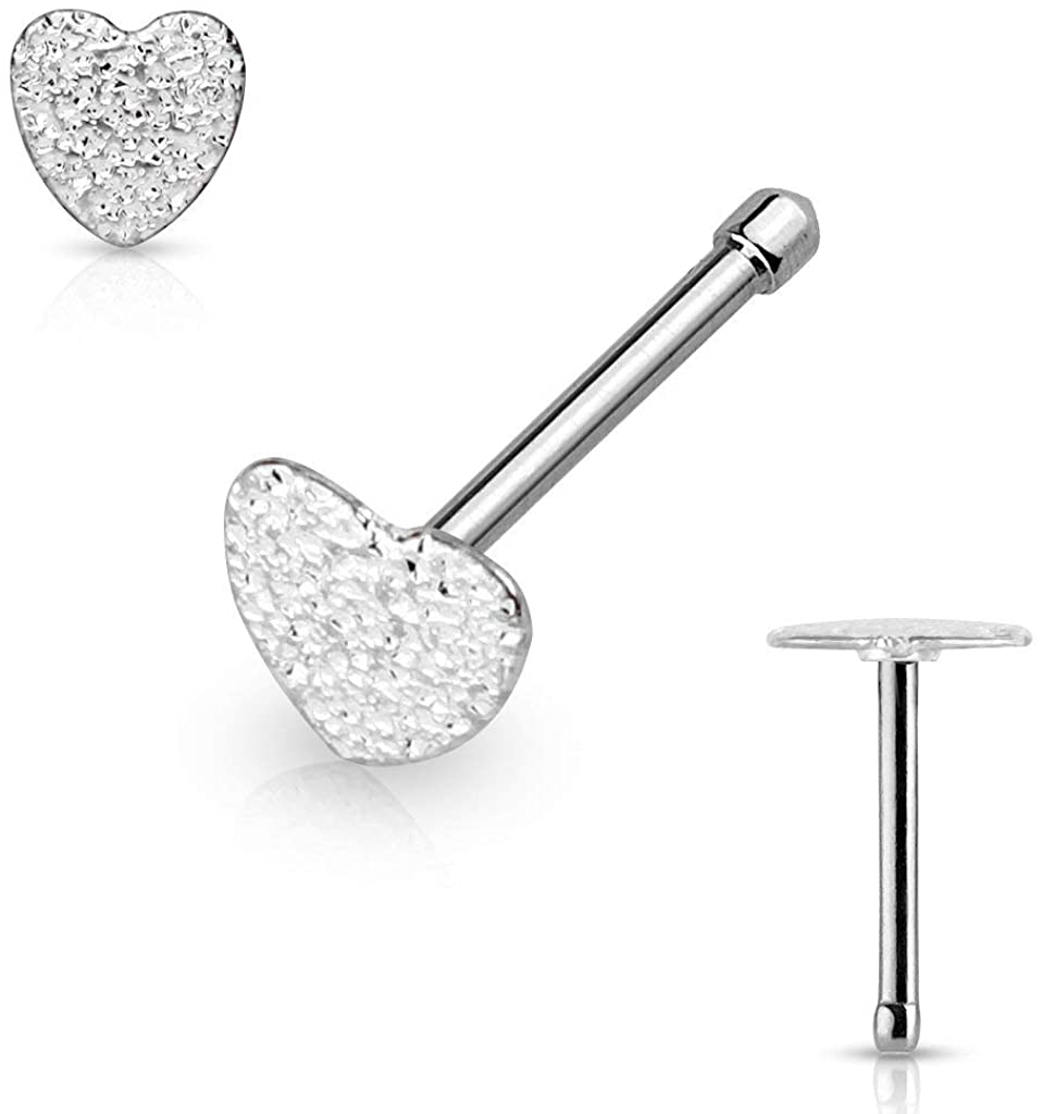 Forbidden Body Jewelry 20g Surgical Steel 5mm Sparkly Heart Top Nose Stud (Choose Color)