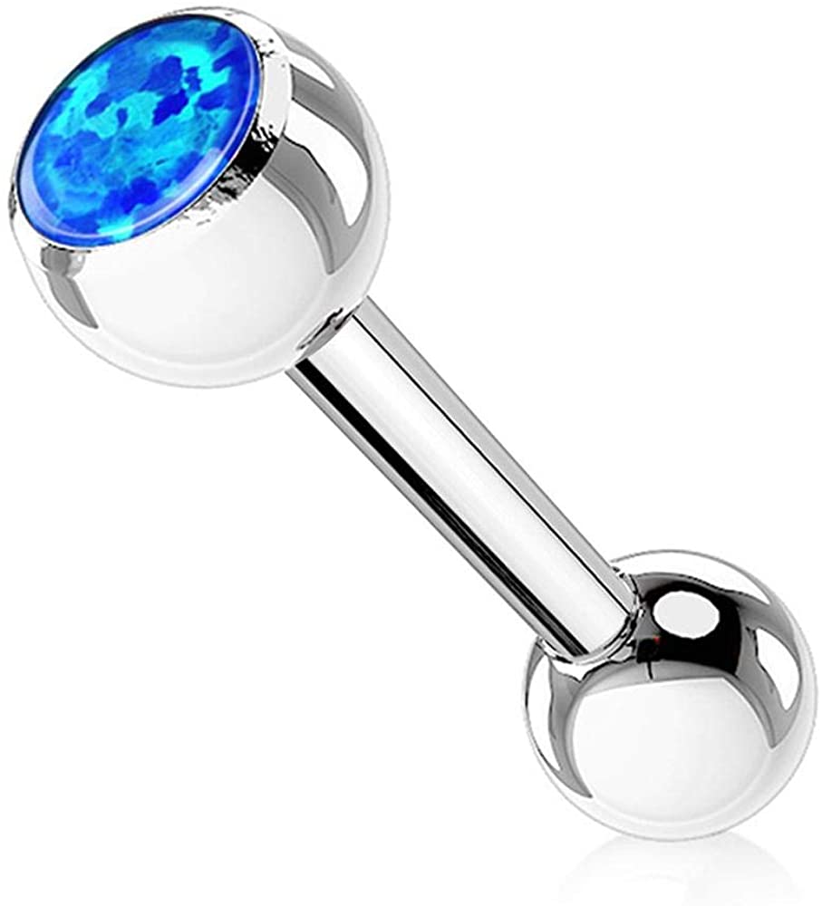 Forbidden Body Jewelry 14g 16mm Surgical Steel Tongue Piercing Barbell with 6mm Opalite Ball Top